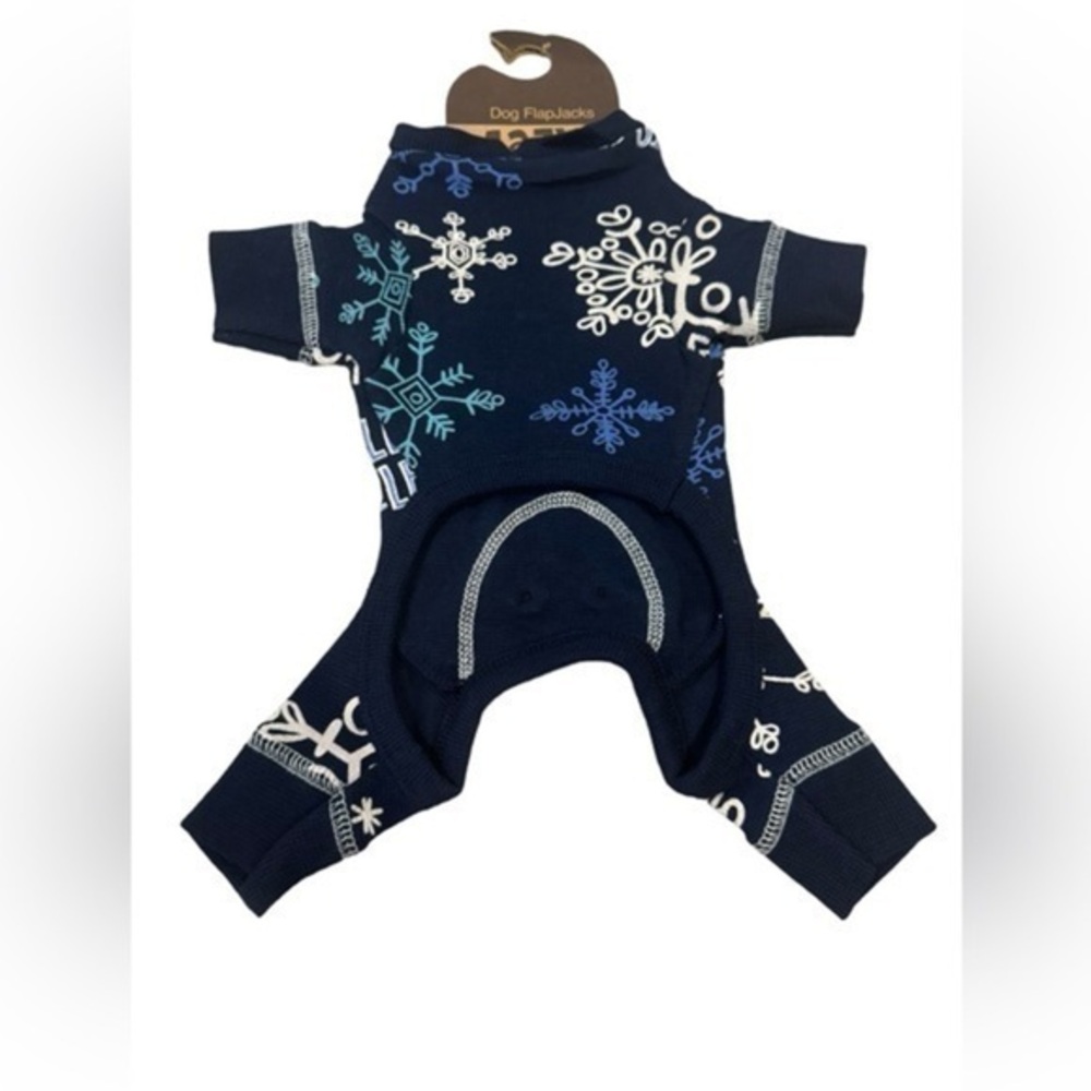 Lazy one dog flapjack size XS snow falling to sleep blue snowflake pjs NWT